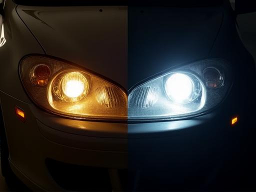 A split image showing a headlight before and after restoration, demonstrating the difference in clarity.