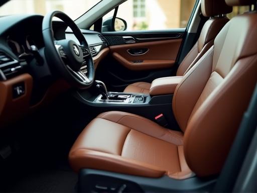 Pristine leather driver's seat and dashboard after a deep cleaning service.